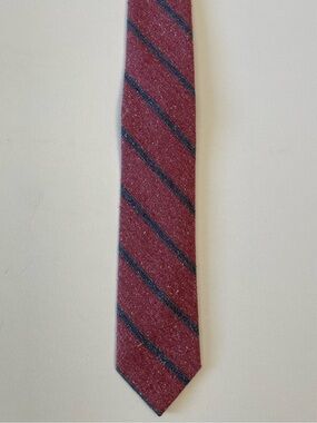 The Tie Bar 100% Silk Red with Blue Stripes Tie  (2.5in x 57.5in)